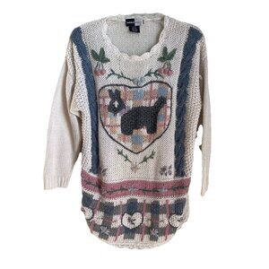 Beldoch Popper Vintage Cottagecore Chunky Knit Sweater Dog